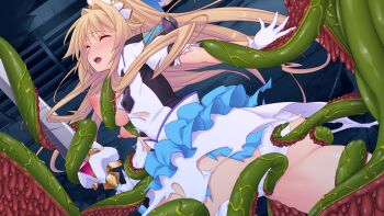 1girl ass blonde_hair blush breasts breasts_out closed_eyes cowboy_shot dress erika_la_etienne frills game_cg gloves grabbing_another's_breast groping hair_intakes holding holding_sword holding_weapon imminent_rape kourin_tenshi_en_ciel_rena large_breasts large_variant_set long_hair magical_girl nipples non-web_source official_art open_mouth panties puffy_sleeves pussy_juice rape restrained saitou_natsuki short_sleeves skirt slime_(substance) solo suhamaya sword tentacles tentacles_under_clothes thighhighs tiara torn_clothes torn_dress torn_panties underwear variant_set weapon white_gloves white_panties