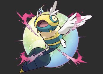 abstract_background animal_focus artist_name circle closed_eyes closed_mouth commentary dragonith dunsparce english_commentary fakemon full_body gen_2_pokemon grey_background mega_evolution mega_evolution_symbol nintendo no_humans original pokemon pokemon_(creature) solo tongue