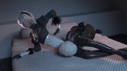 10s 1boy 1girl 2b_(nier:automata) 3d 9s_(nier:automata) age_difference android animated bed black_coat black_dress black_footwear black_gloves black_thighhighs blindfold boots breasts cleavage cleavage_cutout clothing_cutout coat domination dress feather-trimmed_sleeves feather_trim feathers femdom gloves hairband hand_on_own_hip headscissor hetero highleg highleg_leotard indoors juliet_sleeves leotard light_smile long_sleeves looping_animation lying medium_breasts multicolored_gloves nier:automata nier_(series) on_bed on_side platinumgames puffy_sleeves ruskjoel short_hair shota size_difference skirt source_filmmaker_(medium) square_enix squeezing struggling submission_hold thighhighs thighhighs_under_boots unworn_skirt video white_gloves white_hair white_leotard wrestling