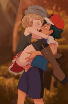 1boy 1girl animated animated_gif ash_ketchum ass bare_shoulders black_hair black_shirt black_thighhighs blush boots brown_boots brown_hair censored clothed_sex dagger_(artist) erection face-to-face greatm8 grey_hat hat hetero mosaic_censoring nintendo no_panties open_mouth outdoors penis pleated_skirt pokemon pokemon_(anime) pokemon_journeys pokemon_swsh105 porkpie_hat red_hat red_skirt serena_(pokemon) sex shirt shorts skirt sleeveless sleeveless_shirt standing standing_sex suspended_congress sweat testicles thighhighs third-party_edit tree vaginal