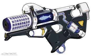 artist_name energy_gun fish gun highres no_humans original peter_(peter6409) science_fiction solo trigger weapon weapon_focus weapon_focus white_background