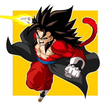 1boy abs absurdres aqua_eyes baggy_pants black_hair blue_sash commentary_request curtained_hair dragon_ball dragon_ball_heroes earrings energy_blade eyeliner gloves highres jewelry long_bangs looking_at_viewer makeup male_focus medium_hair monkey_tail nose open_mouth outline outside_border pants pectorals potara_earrings qcumber_illust red_eyeliner red_pants red_tail sash solo spiked_hair square super_saiyan super_saiyan_4 tail teeth tongue topless_male v-shaped_eyebrows vegetto vegetto_(xeno) white_footwear white_gloves white_outline