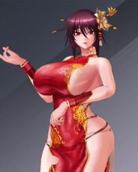 1girl 3d action_taimanin alternate_costume animated ass bare_legs bare_shoulders breasts china_dress chinese_clothes curvy dress fingernails flower flower_on_head hair_ornament hanging_breasts huge_breasts lilith-soft looking_at_viewer micro_panties mizuki_shiranui nail_polish official_alternate_costume open_mouth panties pelvic_curtain revealing_clothes ryona shiny_skin short_dress side-tie_panties sideboob smile solo sound standing tagme taimanin_(series) taimanin_yukikaze talking underwear video wide_hips