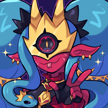 crown digimon digimon_(creature) highres lou_lubally mask medusamon snake snake_hair v