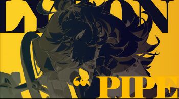 1girl absurdres ahoge bangs_pinned_back bare_shoulders car closed_mouth earrings english_text eyelashes from_side greyscale_with_colored_background hairband half-closed_eyes head_rest highres jewelry long_hair long_sleeves looking_at_viewer looking_to_the_side mindscape_cinema_(zenless_zone_zero) monochrome motor_vehicle official_art piper_wheel solo text_background thick_eyebrows upper_body yellow_background yellow_theme zenless_zone_zero