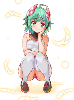 1girl azure_striker_gunvolt azure_striker_gunvolt_2 bare_shoulders blue_eyes cougar cougar_(cougar1404) feathers female_focus green_hair gunvolt_chronicles_luminous_avenger_ix gunvolt_chronicles_luminous_avenger_ix robot_girl roro_(gunvolt) short_hair skin_tight solo tagme