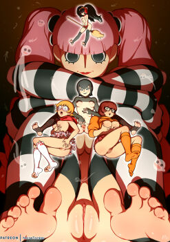 5girls black_gloves black_hair black_thighhighs blush breasts broom broom_riding brown_hair bug capelet commentary elbow_gloves english_commentary fingerless_gloves fly flying ghost glasses gloves goth_fashion grabbing_own_breast headphones highres holding holding_broom insect lace lace_socks large_breasts lipstick long_hair lotte_jansson makeup mavis_dracula miniskirt multicolored_gloves multicolored_thighhighs multiple_girls nipples no_panties noise_tanker nude one_piece orange_hair orange_socks orange_sweater perona pink_hair pussy red_capelet red_lips red_skirt red_thighhighs ribbon-trimmed_socks ribbon_trim short_hair signature skirt socks spread_legs spread_pussy stirrup_legwear striped_clothes striped_gloves striped_thighhighs sweater thighhighs toeless_legwear turtleneck twintails two-tone_gloves two-tone_thighhighs velma_dinkley white_gloves white_socks white_thighhighs