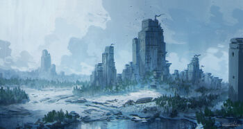 bad_link castle cloud cloudy_sky cold jjcanvas landscape medieval original painterly scenery sky snow tower tree watermark web_address winter