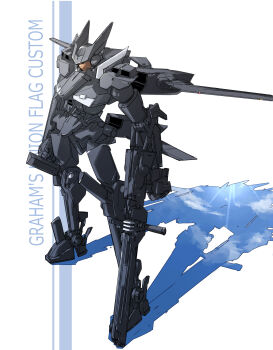 absurdres assault_visor character_name cloud flag_custom full_body gun gundam gundam_00 highres holding holding_gun holding_weapon looking_ahead md5_mismatch mecha mecha_focus mobile_suit nanao_parakeet no_humans resolution_mismatch robot science_fiction shadow simple_background sky solo source_larger standing weapon white_background