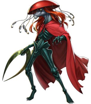 1boy artist_request cape claws demon_(megami_tensei) hat highres holding holding_weapon kumbhanda_(megami_tensei) official_art orange_hair persona persona_5 persona_5:_the_phantom_x red_cape shin_megami_tensei solo third-party_source transparent_background weapon yellow_eyes