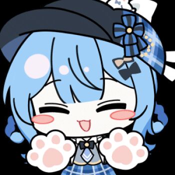 1girl :3 :d animal_hands animated animated_gif artist_collaboration black_capelet black_hat blue_hair blush_stickers braid braided_hair_rings capelet cat_paws chibi chibi_only chunye_haruya closed_eyes facing_viewer gloves hair_rings hat lowres mahou_shoujo_no_majo_saiban nekoyashiki_riri no_nose open_mouth paw_gloves short_hair simple_background smile solo tachibana_sherry transparent_background