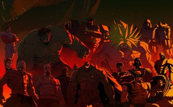 absurdres angry_birds armor asura's_wrath asura_(asura's_wrath) berserk bird black_hair blonde_hair broly_(dragon_ball_z) claws clenched_teeth colored_skin commentary darth_maul darth_vader dc_comics doom_(series) doomguy dragon_ball english_commentary facial_hair genndy_tartakovsky's_primal god_of_war godzilla godzilla_(series) green_eyes green_skin grimlock guts_(berserk) helmet highres hulk invincible_(series) kratos_(god_of_war) mandy_(grim_adventures) marvel mask megatron mustache one_eye_closed primusibi red_(angry_birds) robot star_wars sword tattoo teeth the_grim_adventures_of_billy_&amp;_mandy thragg_(invincible) transformers transformers:_fall_of_cybertron transformers:_generation_1 transformers:_war_for_cybertron weapon white_hair wolverine_(x-men)