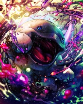 Rule 34 | 8686island, blue eyes, clodsire, commentary request, looking at viewer, nintendo, no humans, open mouth, poison, pokemon, pokemon (creature), pokemon focus, smile, solo, spines, variant set