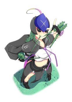 Rule 34 | 1girl, bancholilimon, banchou, coat, coat on shoulders, delinquent, digimon, smile, solo, togemon, yo-yo