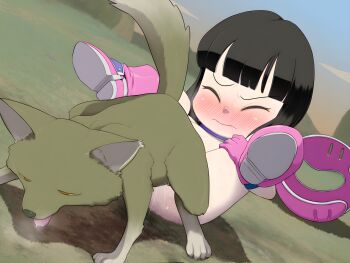 absurdres bestiality blush chi-chi_(dragon_ball) dragon_ball henka highres hime_cut loli saliva sweat tongue wolf