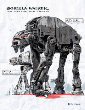 Rule 34 | aircraft, at-at, at-m6, character name, commentary, english commentary, english text, facebook logo, felix ip, first order, flying, galactic empire (star wars), highres, mecha, no humans, robot, science fiction, size comparison, snowspeeder, star wars, star wars: the empire strikes back, star wars: the last jedi, walker (robot), walking