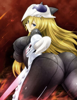 1girl ass blonde_hair blue_eyes breasts character_request female_focus highres hook_hand huge_ass large_breasts light_smile long_hair looking_at_viewer magma_seijin monster_girl pantylines parted_lips personification solo tentacles ultra_kaijuu_gijinka_keikaku ultra_series ultraman_leo_(series) watarui