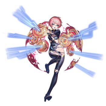 1girl alternate_costume bodysuit breasts cleavage crossover ezaki_purin ghost_in_the_shell ghost_in_the_shell:_sac_2045 girls&#039;_frontline glasses high_heels highres mecha_pilot_suit official_art pink_hair plugsuit_(evangelion) short_hair solo third-party_source torn_clothes transparent_background virtual_reality yitiao_er-hua