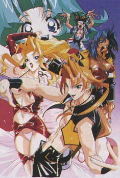 1990s_(style) breasts cleavage dark_skin eiji_shinjo ellis_(toushinden) kayin_amoh kotobuki_tsukasa retro_artstyle smile sofia tamsoft tan toushinden tracy_(toushinden)