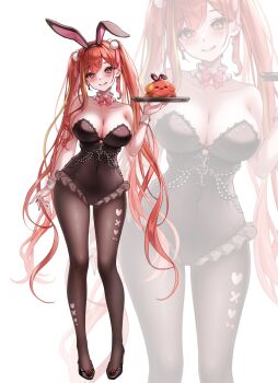 Rule 34 | 1girl, :q, akane lize, animal ears, bare shoulders, black eyes, black hairband, black leotard, black shoes, breasts, brown pantyhose, choker, cleavage, closed mouth, commentary, covered navel, fake animal ears, frilled choker, frilled leotard, frills, full body, hairband, highres, kuca (ku ca18), large breasts, leotard, long hair, looking at viewer, multicolored hair, pantyhose, pienna (akane lize), playboy bunny, rabbit ears, red hair, shoes, smile, solo, standing, stellive, strapless, strapless leotard, streaked hair, tongue, tongue out, twintails, untranslatable commentary, very long hair, virtual youtuber, zoom layer