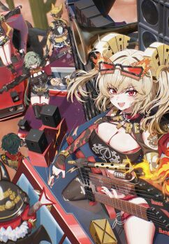 1boy 4girls adapted_costume animal_ear_fluff animal_ears black_gloves black_helmet black_jacket black_shirt black_shorts black_thighhighs black_tube_top blonde_hair blue_shorts boar body_fur breasts burnice_white cactus caesar_king_(zenless_zone_zero) canister car cat_ears cat_girl cat_tail cleavage clothing_cutout colored_skin combat_helmet commentary electric_guitar english_commentary eyewear_on_head fire flame_print fur-trimmed_jacket fur-trimmed_shorts fur_trim furry furry_female gloves green_hair guitar hair_between_eyes hair_intakes hair_ornament hairpin half_gloves helmet highres holding holding_guitar holding_instrument instrument jacket large_breasts lighter_(zenless_zone_zero) long_hair luciana_de_montefio lucy's_crew_(zenless_zone_zero) lying micro_shorts midriff motor_vehicle moya02_ku multicolored_fur multiple_girls navel on_back on_car open_mouth orange_eyes outdoors outstretched_arms piper_wheel ponytail prosthesis prosthetic_arm pulchra_fellini red-tinted_eyewear red_eyes red_nails red_scarf red_skin scarf shirt short_hair short_twintails shorts shoulder_cutout shoulder_spikes shoulder_tattoo single_thighhigh sitting sleeping speaker spiked_jacket spikes standing strapless sunglasses tail tattoo the_doof_warrior thighhighs tinted_eyewear torn_clothes torn_thighhighs tube_top twintails v-shaped_eyebrows yellow_fur yellow_gloves zenless_zone_zero