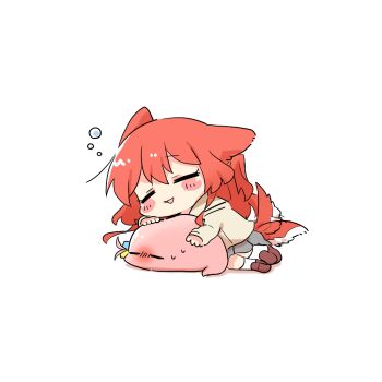 1girl :3 animal_ears blush_stickers bocchi_the_rock! brown_shirt brown_shoes chibi chibi_only closed_eyes commentary_request dog_ears dog_girl dog_tail full_body gotoh_hitori kemonomimi_mode kita_ikuyo long_hair long_sleeves open_mouth rebecca_(keinelove) red_hair sakuragaoka_high_school_uniform school_uniform shirt shoes shuka_high_school_uniform simple_background tail tail_wagging white_background