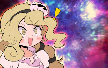 ! 1girl @_@ black_hairband blush_stickers brown_hair collarbone commentary_request eyelashes hairband highres kurachi_mizuki long_hair meme motion_blur open_mouth shirt solo space_cat_(meme) touhou very_long_hair watari_nina white_shirt