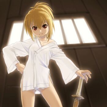 00s 1girl animated animated_gif bamboo_blade caryo chiba_kirino female_focus gluteal_fold indoors looking_at_viewer see-through_silhouette sequential shinai slideshow_animation solo standing sword takeda_yukimura weapon