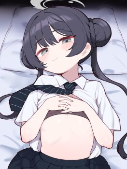 1girl absurdres black_hair black_skirt blue_archive bra double_bun hair_bun halo highres kisaki_(blue_archive) lk149 loli long_hair looking_at_viewer necktie shirt skirt solo textless_version twintails underwear white_shirt