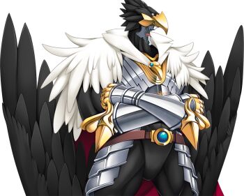 1boy armor beak belt bird cape crossed_arms feathered_wings feathers furry furry_male game_cg gauntlets large_variant_set male_focus nerawareta_megami_tenshi_angel_tear no_humans non-web_source official_art open_mouth solo transparent_background tsukumo_kazuita variant_set wings zelem_(angel_tear)