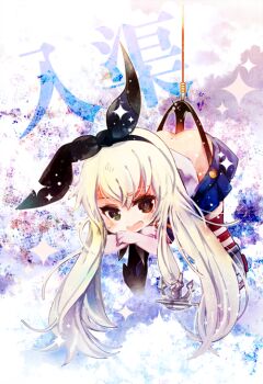 10s 1girl anchor anchor_hair_ornament ass bdsm black_eyes black_panties blonde_hair blush bondage bound elbow_gloves female_focus gloves hair_ornament hair_ribbon hanging_wedgie hook kantai_collection long_hair looking_at_viewer open_mouth panties panty_lift personification ribbon shimakaze_(kancolle) skirt solo striped_clothes striped_thighhighs suspension thighhighs tokiruki_akiru underwear wedgie white_gloves