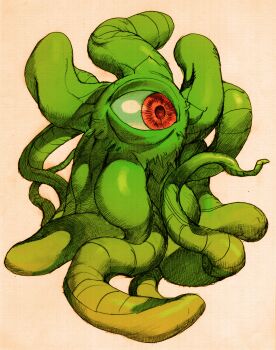 Rule 34 | 1boy, bengus, capcom, colored skin, game cg, green skin, highres, looking to the side, male focus, marvel, marvel vs. capcom, marvel vs. capcom 2, monster, non-web source, one-eyed, red pupils, scan, shuma gorath, solo, tentacles