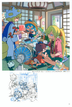 Rule 34 | 5girls, absurdres, animal ears, animal hat, bad source, blank eyes, blonde hair, bloomers, blue dress, blue eyes, blue hair, book, brown eyes, brown hair, calendar (object), cat ears, cat tail, cat teaser, chen, cirno, controller, cover, cover page, cup, daiyousei, dress, drinking glass, drooling, electric fan, food, frills, fruit, green dress, green hair, green shorts, hair ornament, hair ribbon, hand fan, hat, highres, incense burner, indoors, jacket, kayari buta, mob cap, moyazou (kitaguni moyashi seizoujo), multiple girls, multiple tails, newspaper, paper fan, paw pose, pen, pink jacket, purple eyes, red ribbon, remote control, ribbon, scan, shark hair ornament, shorts, shouji, sketch, sleeveless, sliding doors, sun hat, sweatdrop, tabard, tail, tatami, third-party source, touhou, translation request, uchiwa, underwear, watermelon, watermelon slice, white dress, wind chime, yakumo ran, yakumo yukari