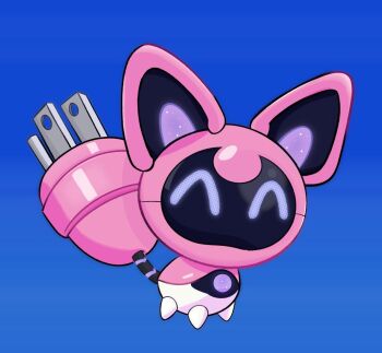 1other 2020s 2024 animal animal_focus big_head blue_background cat charger fakemon futuristic gen_3_pokemon happy junebuns-art large_ears large_tail nintendo no_humans no_mouth pokemon pokemon_(creature) robot skitty tail