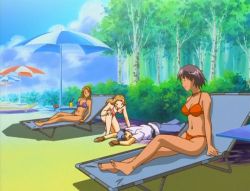 3girls animated bikini from_i''s i"s multiple_girls one_knee_up orange_bikini pink_bikini poolside purple_bikini reiko_(i"s) seto_ichitaka swimsuit video
