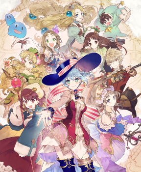 2boys 6+girls :d aqua_eyes atelier_(series) atelier_ayesha atelier_escha_&amp;_logy atelier_firis atelier_marie atelier_sophie atelier_totori atelier_viorate ayesha_altugle blonde_hair blue_eyes blue_hair brown_eyes brown_hair collage dour_(atelier) dress fairy_(atelier) firis_mistlud green_eyes gust hair_ornament highres in-franchise_crossover key_visual logix_ficsario marlone multiple_boys multiple_girls nelke_to_densetsu_no_renkinjutsushi_tachi nelke_von_lestamm noco_(adamas) official_art open_mouth outstretched_hand promotional_art puni_(atelier) red_hair skirt smile sophie_neuenmuller sphere_hair_ornament staff sword totooria_helmold viorate_platane weapon yellow_eyes