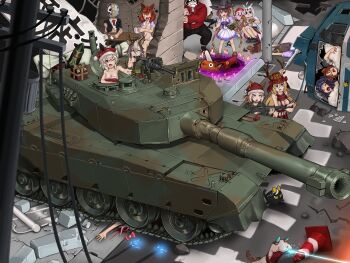 6+girls 96sikisuzume absurdres agnes_digital_(umamusume) air_groove_(umamusume) airbag ammunition animal_ears animalization antlers areola_slip armor bamboo_memory_(umamusume) blonde_hair blood bow bowtie box breasts brown_hair brown_shoes browning_m2 calstone_light_o_(umamusume) candle casting_spell cat chainsaw_man cleavage commentary_request crossover curren_chan_(umamusume) death deer_antlers dream_journey_(umamusume) durandal_(umamusume) ear_covers ear_ribbon eating electricity emblem fenomeno_(umamusume) gift gift_box grey_hair gun hat heavy_machine_gun helmet highres holding holding_sword holding_weapon hood hoodie horns horse_ears horse_girl horse_tail howa_type_20 japan_ground_self-defense_force japan_national_police japan_self-defense_force japanese_armor kabuto_(helmet) katana kirby kirby_(series) kusazuri laser loafers long_hair machine_gun magic magic_circle military military_vehicle mitsubishi_fusou mitsubishi_fusou_fighter mitsubishi_motors motor_vehicle multiple_crossover multiple_girls nice_nature_(umamusume) nintendo nodowa_(gorget) orfevre_(umamusume) outdoors pleated_skirt pochita_(chainsaw_man) pointing police pom_pom_(clothes) puffy_short_sleeves puffy_sleeves purple_bow purple_bowtie red_bow red_hat red_hoodie riot_control riot_police sanda_(itagaki_paru) santa_claus_(sanda) santa_hat school_uniform shoes short_sleeves skirt slug smoke_grenade_launcher still_in_love_(umamusume) summer_uniform summoning sweep_tosho_(umamusume) sword table tail tank tank_shell torn_clothes tracen_school_uniform traffic_cone trainer_(umamusume) twintails type_90_(tank) umamusume unworn_bow utility_pole very_long_hair water_cannon weapon white_skirt witch_hat wooden_table