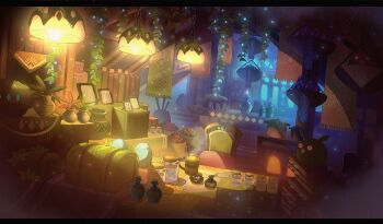 apokarihardcore bird book book_stack chair commentary_request desk fantasy hanging_light indoors letterboxed no_humans original plant scenery vines