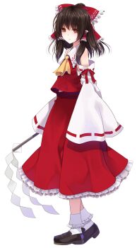 Rule 34 | 1girl, ascot, bare shoulders, black shoes, bow, brown hair, closed mouth, collared shirt, commentary request, crote, detached sleeves, frilled hair tubes, frilled shirt collar, frilled skirt, frilled socks, frills, full body, gohei, hair bow, hair ornament, hair ribbon, hair tubes, hakurei reimu, highres, japanese clothes, large variant set, loafers, long skirt, long sleeves, looking at viewer, nontraditional miko, orange eyes, red bow, red shirt, red skirt, ribbon, ribbon-trimmed sleeves, ribbon trim, shirt, shoes, short hair, skirt, skirt set, sleeve ribbon, sleeveless, sleeveless shirt, sleeves past fingers, sleeves past wrists, socks, solo, standing, tachi-e, touhou, variant set, white socks, wide sleeves, yellow ascot