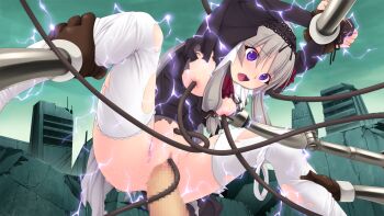 1boy 1girl bdsm black_dress blush bondage bound breasts breasts_out cable censored dress electricity electrocution female_focus game_asset gothic_lolita grey_hair hetero juliet_sleeves kourin_tenshi_en_ciel_rena kura_(en_ciel_rena) large_variant_set lolita_fashion long_hair long_sleeves medium_breasts mosaic_censoring nipples no_bra no_panties non-web_source object_insertion official_art open_mouth outdoors panties panties_around_leg penis puffy_sleeves purple_eyes pussy rape restrained saitou_natsuki self-datamine sex sex_machine solo_focus spread_legs suhamaya thighhighs torn_clothes triangle_(company) underwear vaginal vaginal_object_insertion variant_set white_panties white_thighhighs wide-eyed wire