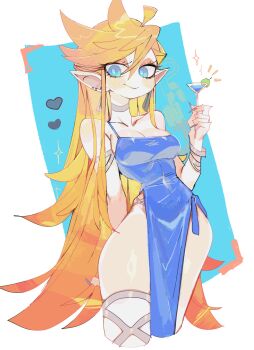 1girl blonde_hair blue_dress blue_eyes breasts dress gradient_hair highres long_hair looking_at_viewer medium_breasts multicolored_hair panty_&amp;_stocking_with_garterbelt panty_(psg) pink_hair pointy_ears solo two-tone_hair usa37107692