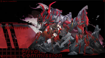 1girl absurdres animal_ear_fluff animal_ears bare_shoulders black_gloves black_shoes blonde_hair blue_eyes breasts brown_thighhighs character_name chinese_commentary commentary_request commission dodo1996 english_text gloves heterochromia high_heels highres large_breasts looking_at_viewer medium_hair multicolored_hair non-humanoid_robot o-ring original personification purple_hair red_theme robot robot_animal schlieffen_(world_of_warships) shoes skindentation solo thigh_strap thighhighs two-tone_hair world_of_warships yellow_eyes