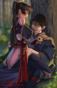 1boy 1girl black_hair couple gloves highres inuyasha miroku_(inuyasha) sango_(inuyasha) you