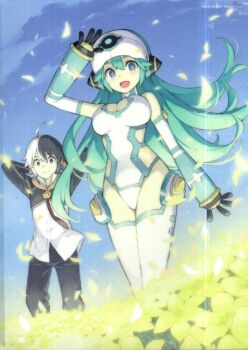 1boy 1girl artist_request blue_hair breasts eiyuu_kyoushitsu iona_(eiyuu_kyoushitsu) large_breasts official_art open_mouth smile source_request tagme