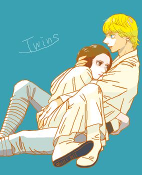 1boy 1girl blonde_hair blue_eyes boots brother_and_sister english_text luke_skywalker princess_leia siblings star_wars star_wars:_a_new_hope tagme twins