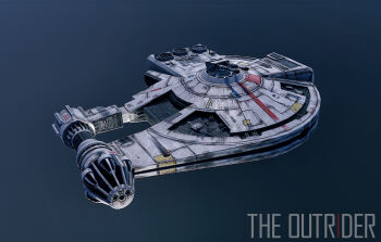 3d character_name chris_bishop commentary concept_art damaged dirty energy_cannon english_commentary grey_background machinery maya_(medium) no_humans original outrider photoshop_(medium) realistic redesign science_fiction ship_turret spacecraft star_wars star_wars:_shadows_of_the_empire window