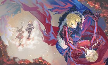 Rule 34 | 1boy, 1girl, absurdres, aged down, akirqx, armor, blonde hair, blue cape, boots, breasts, brown hair, cape, chinese commentary, closed mouth, collared cape, commentary request, couple, dancing, dimitri alexandre blaiddyd, dimitri alexandre blaiddyd (timeskip), dimitri alexandre blaiddyd (young), double bun, dress, edelgard von hresvelg, edelgard von hresvelg (timeskip), edelgard von hresvelg (young), eyepatch, fake horns, fire emblem, fire emblem: three houses, from above, from side, full armor, fur-trimmed cape, fur trim, hair between eyes, hair bun, hair up, headpiece, hetero, highres, holding hands, horns, leaning back, looking to the side, looking up, medium breasts, messy hair, nintendo, official alternate costume, purple eyes, red cape, red dress, second-party source, shade, short hair, standing, torn cape, torn clothes, twintails