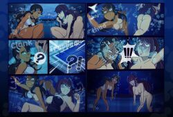 Rule 34 | 2girls, air bubble, animal costume, armpits, arms up, asphyxiation, ass, bare shoulders, barefoot, black hair, blush, breasts, bubble, caught, choker, comic, dark skin, dialogue box, drowning, earrings, full body, ijiranaide nagatoro-san, jewelry, large breasts, long hair, multiple girls, nagatoro hayase, nipples, open mouth, orange eyes, pool, purple hair, rabbit costume, red eyes, rolling eyes, ryona, small breasts, speed lines, struggling, sunomiya sana, swimsuit, thighs, trapped, underwater, water torture
