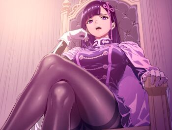 Rule 34 | color practice, crossed legs, female, hair ornament, lighting practice, long hair, looking at viewer, looking down, mato seihei no slave, military, non-web source, purple eyes, ryukolover, sitting on throne, yamashiro ren