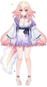 1girl abandon_ranka axolotl_girl black_bow blonde_hair bow breasts choker circle closed_mouth dot_nose dress full_body gem gradient_hair hair_between_eyes hair_ornament highres jacket layered_dress long_hair long_sleeves lottie_shinju medium_breasts multicolored_hair official_art pearl_(gemstone) pink_hair pixellink pleated_dress quilted_jacket ribbon_choker sandals seashell shell shell_hair_ornament sidelocks smile solo square standing tail thighs toes transparent_background virtual_youtuber white_dress white_jacket white_sandals